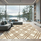 Earthy Taupe Geometric Diamond Grid Rug