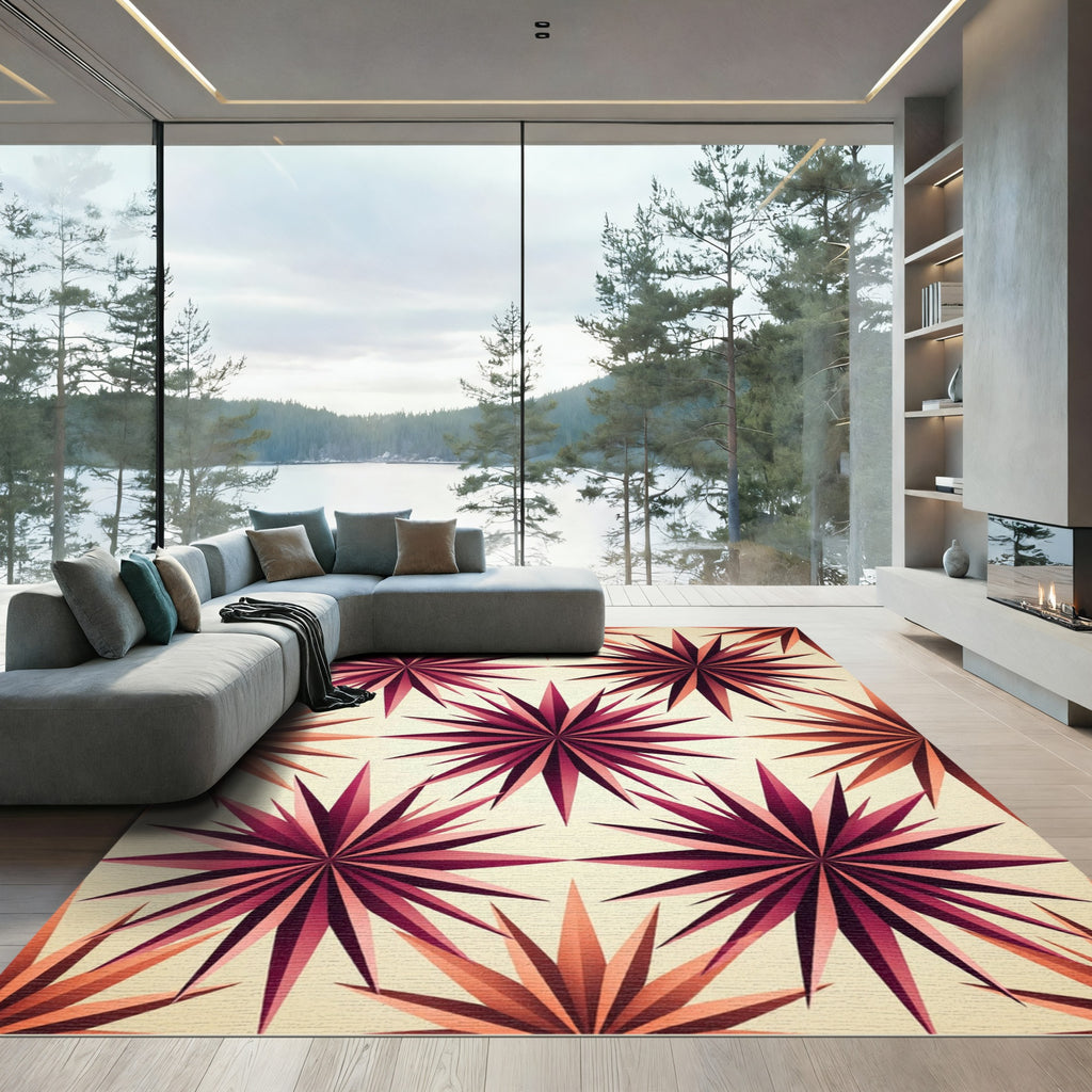Crimson Starburst Geometric Arrangement Rug