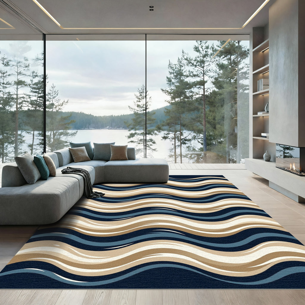 Coastal Wave Abstract Rug
