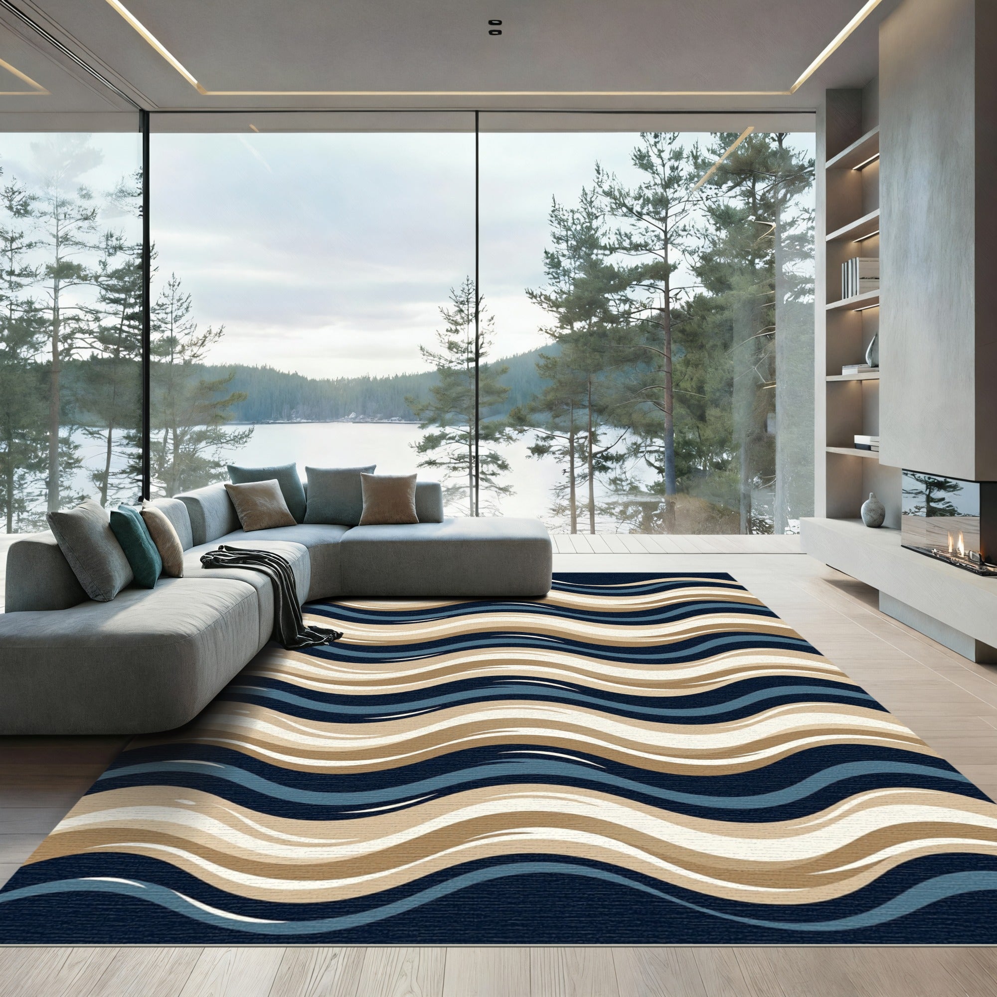 Coastal Wave Abstract Rug
