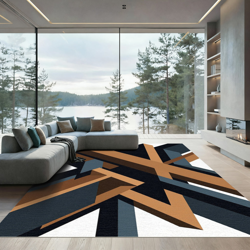 Geometric Bronze and Charcoal Abstract Structure Rug