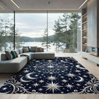 Celestial Silver Moon and Starry Night Rug