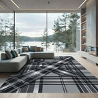 Monochrome Plaid Layered Cross Abstract Rug