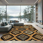 Brown and Black Geometric Diamond Rug