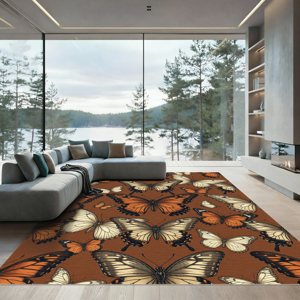 Earthy Amber Enchanted Butterfly Garden Rug