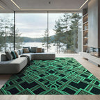 Emerald Geometric Interlaced Lattice Medallion Rug