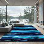 Abstract Navy and Cyan Oceanic Waves Rug