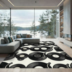Retro Vinyl Record Monochrome Illustration Rug