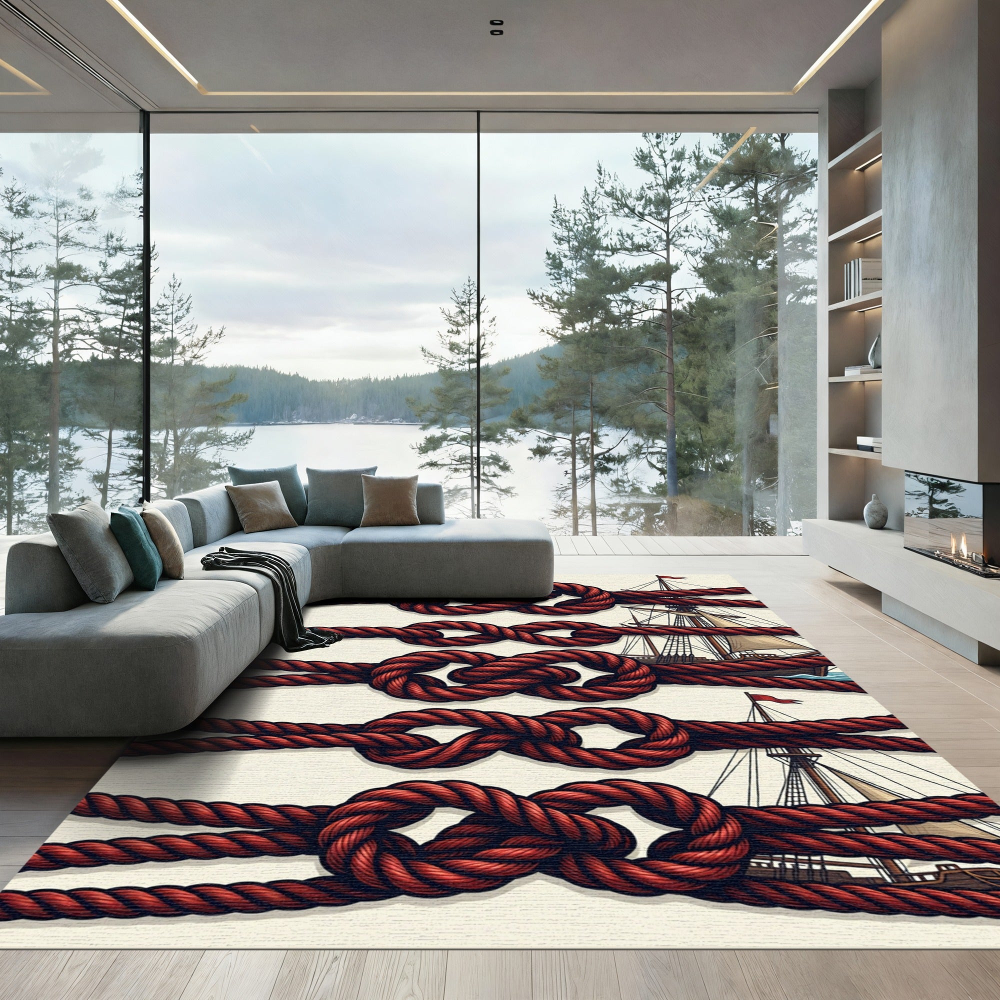 Nautical Red Rope Knot Composition Rug