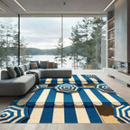 Navy Blue and White Striped Parasol Rug