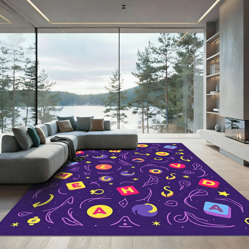 Whimsical Alphabet And Space Elements Rug