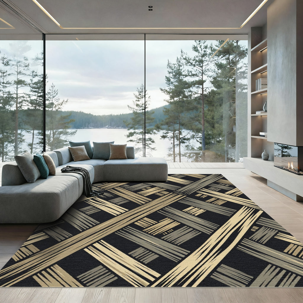 Abstract Gold and Gray Woven Texture Rug