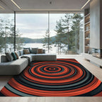 Bold Crimson Black Concentric Circular Rug