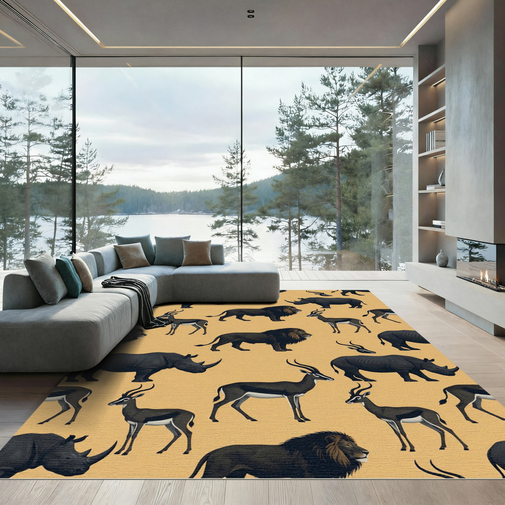Black Wildlife Savannah Animal Silhouette Rug