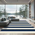 Navy Blue Cream Horizontal Striped Rug