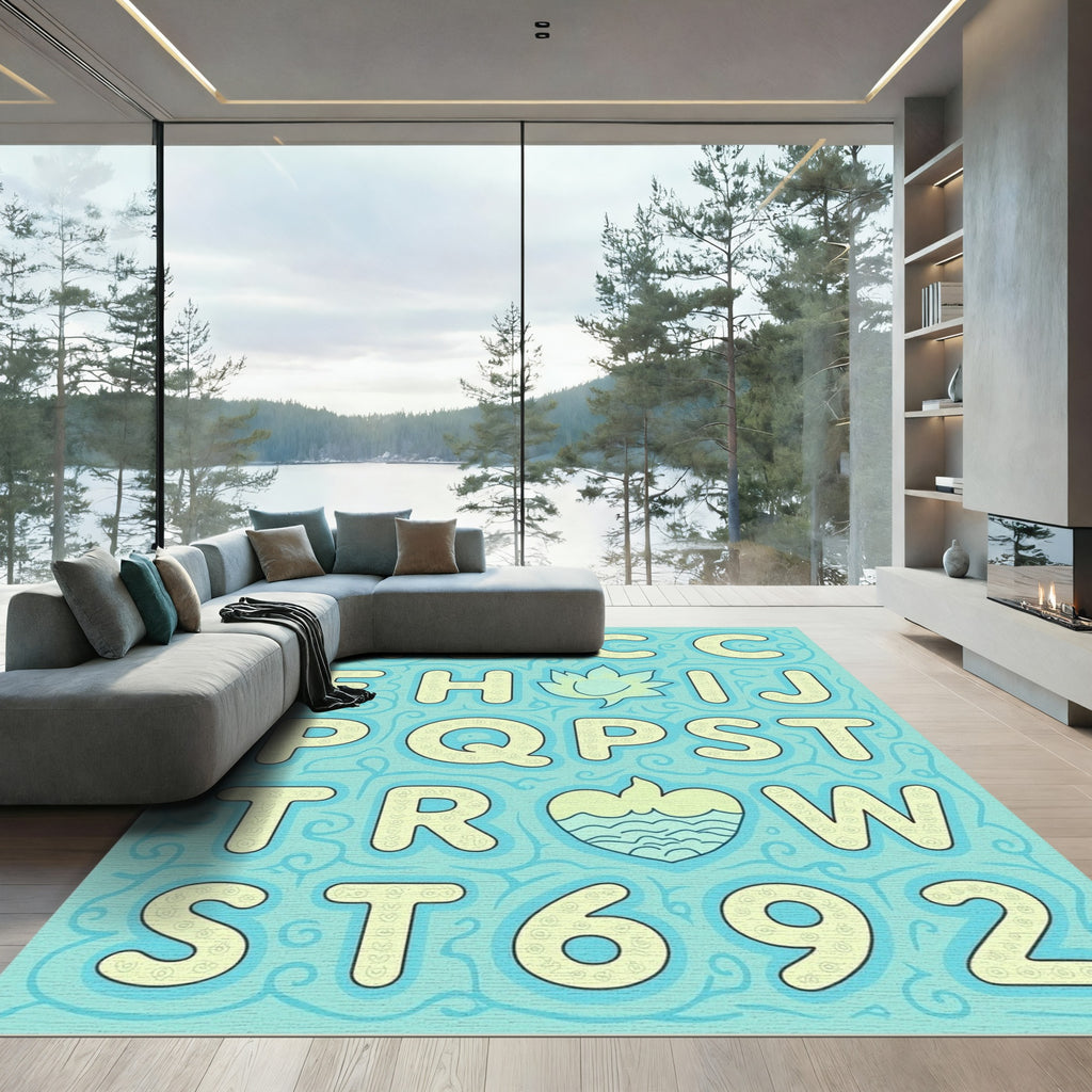 Light Blue Alphanumeric Folio Rug
