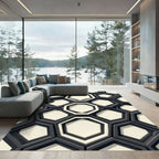 Monochrome Geometric Black and Ivory Hexagons Rug