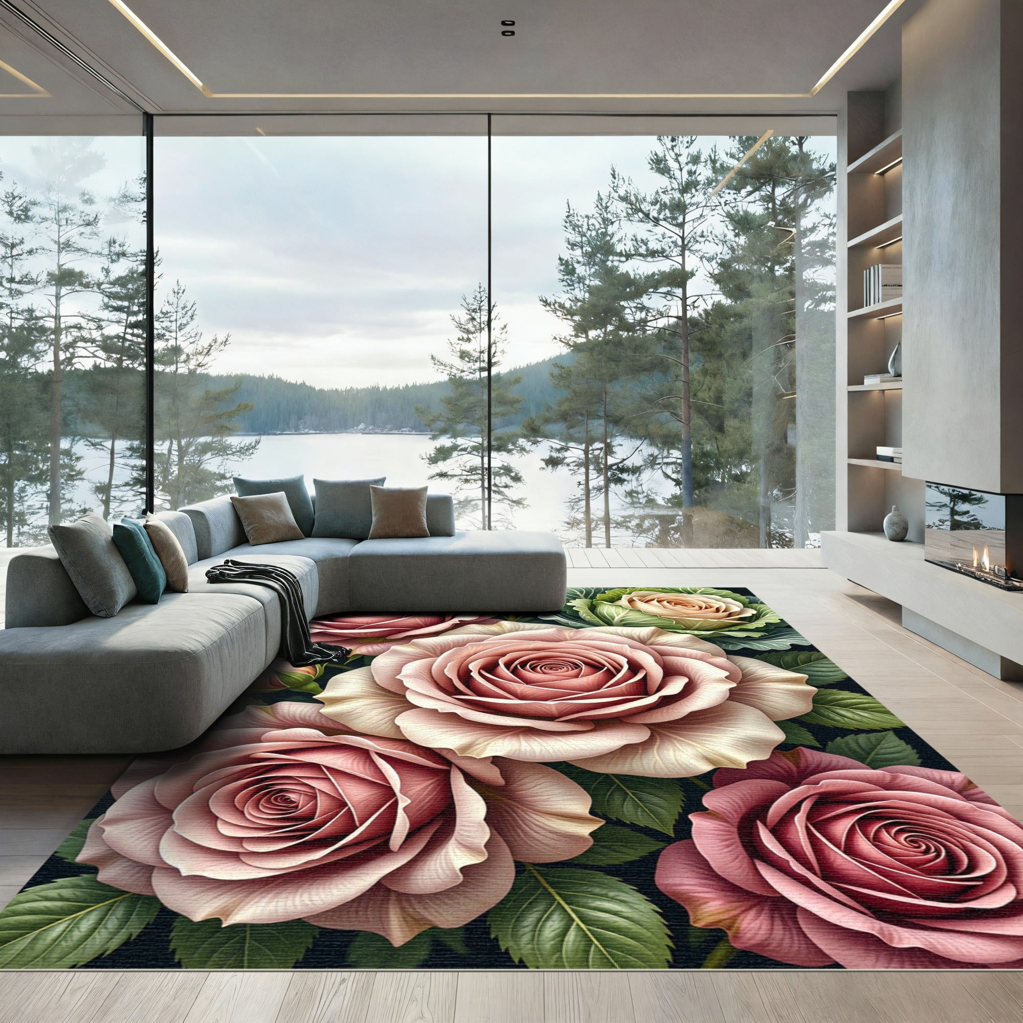 Blush Pink Roses Garden Close Up Rug