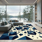 Deep Blue Geometric Crystal Explosion Rug
