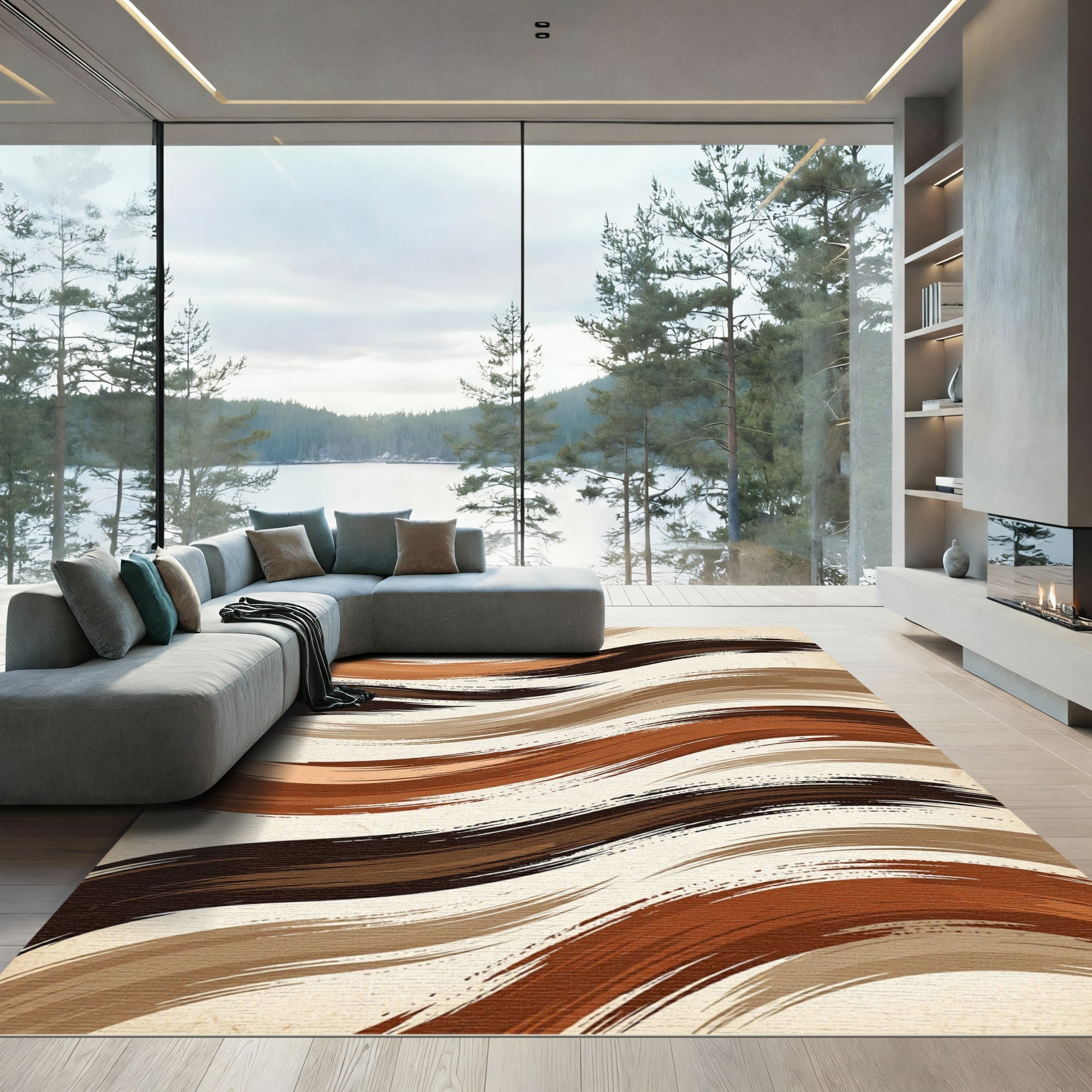 Earthy Tone Brushstroke Waves Rug