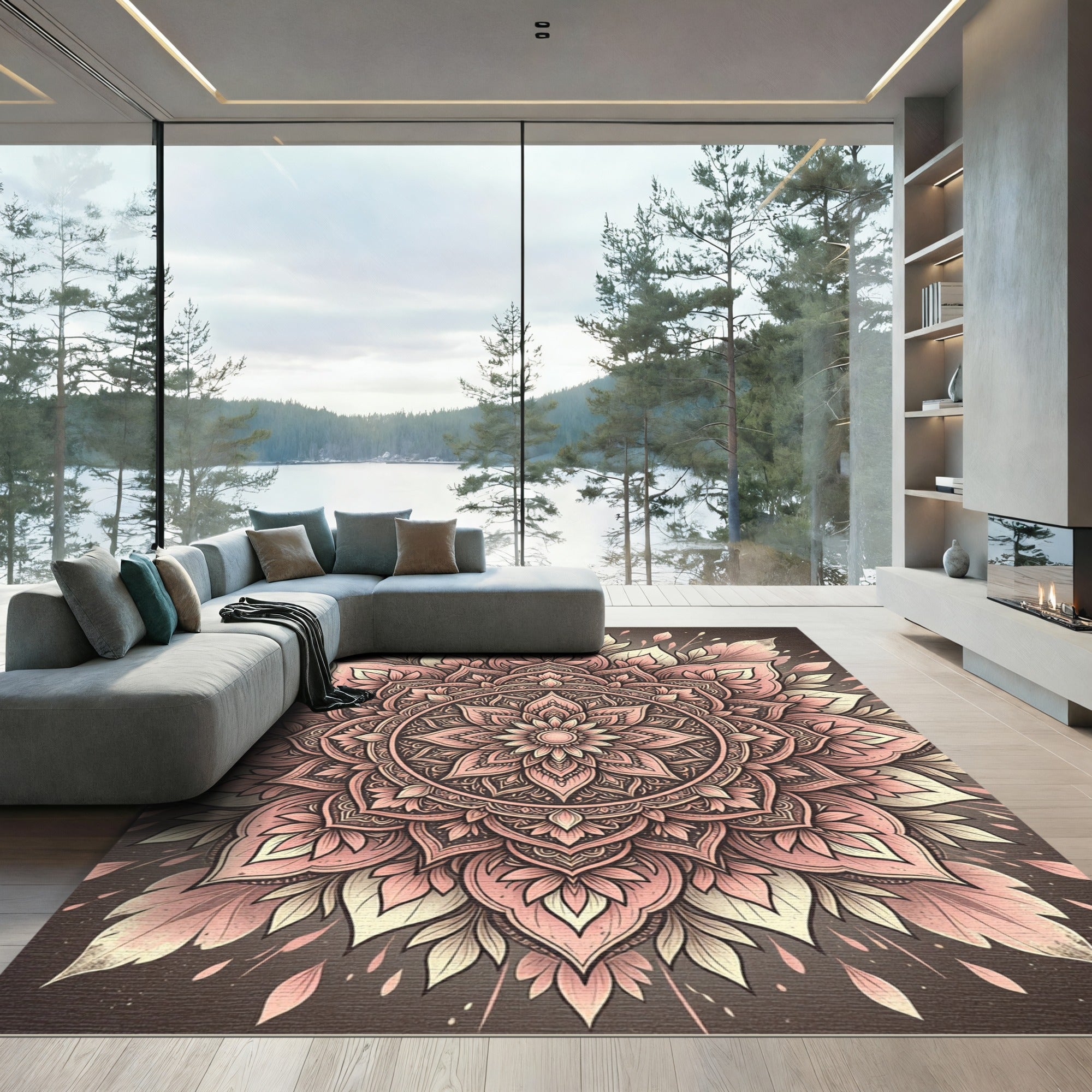 Blushing Pink Floral Petal Mandala Rug