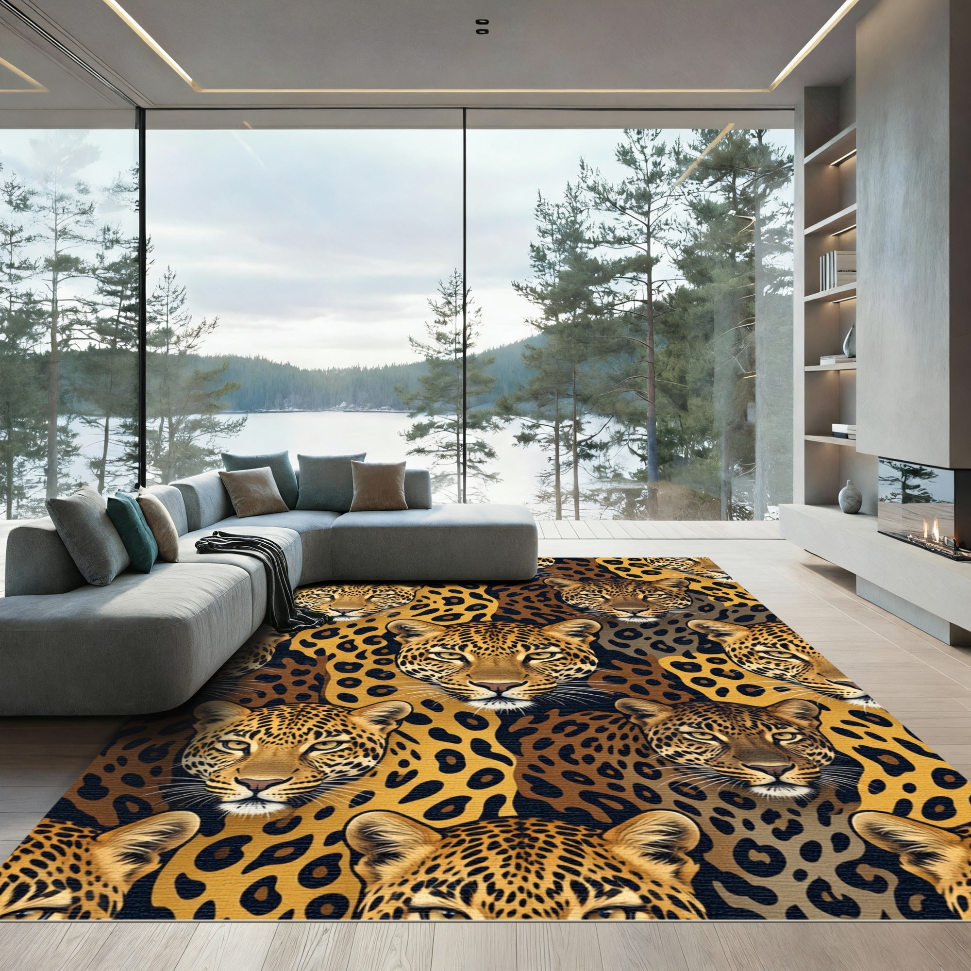 Golden Leopard Face Animal Spot Rug