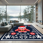 Festive Red Owl Christmas Border Rug