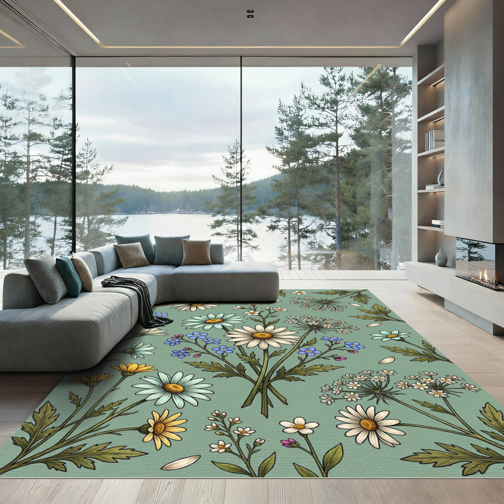 Whimsical Wildflower Bouquet Field Garden Rug
