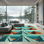 Ancient Terracotta Aqua Step Pyramid Horizon Rug