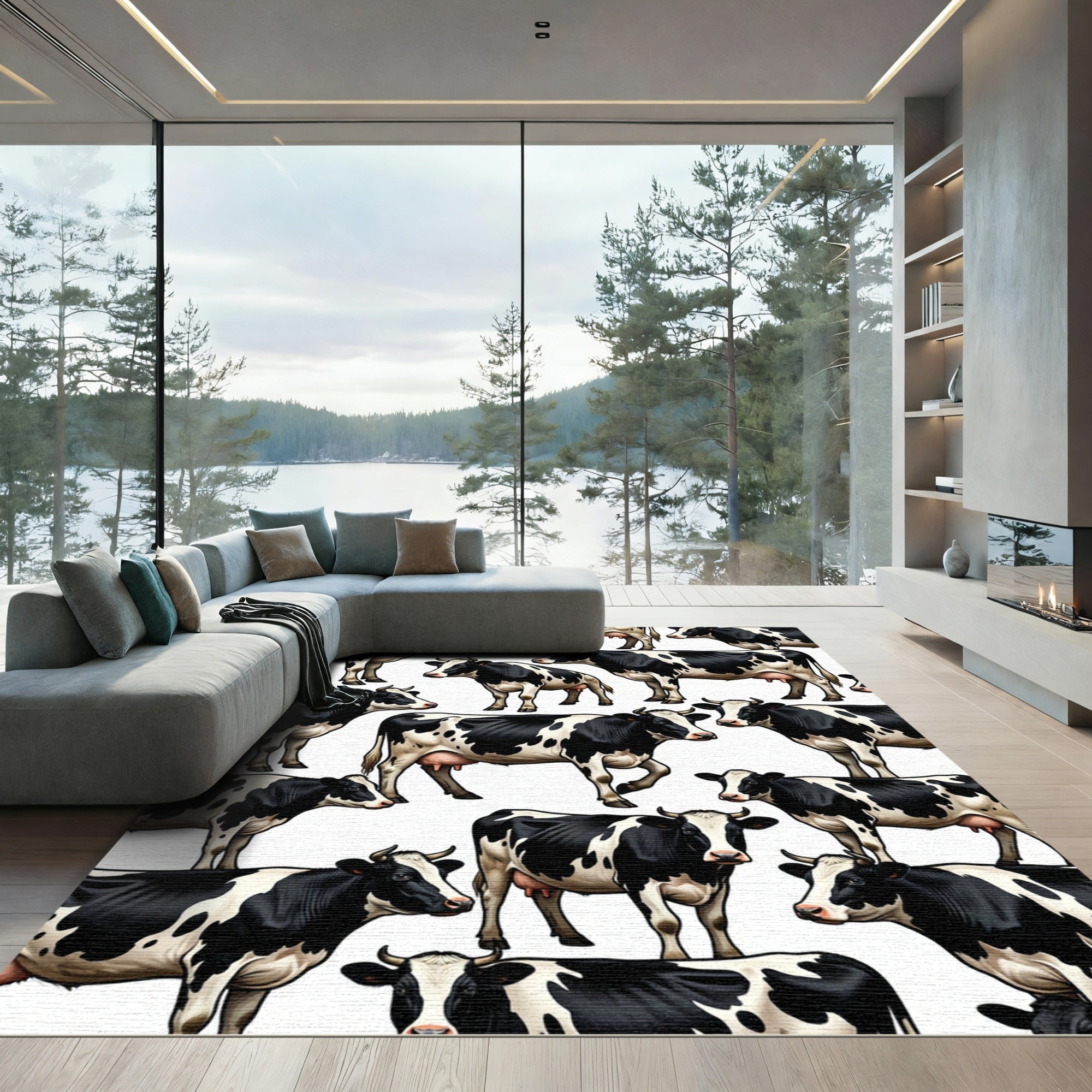 Black and White Holstein Cow Herd Rug