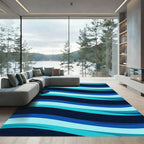 Modern Navy Blue Fluid Wave Rug