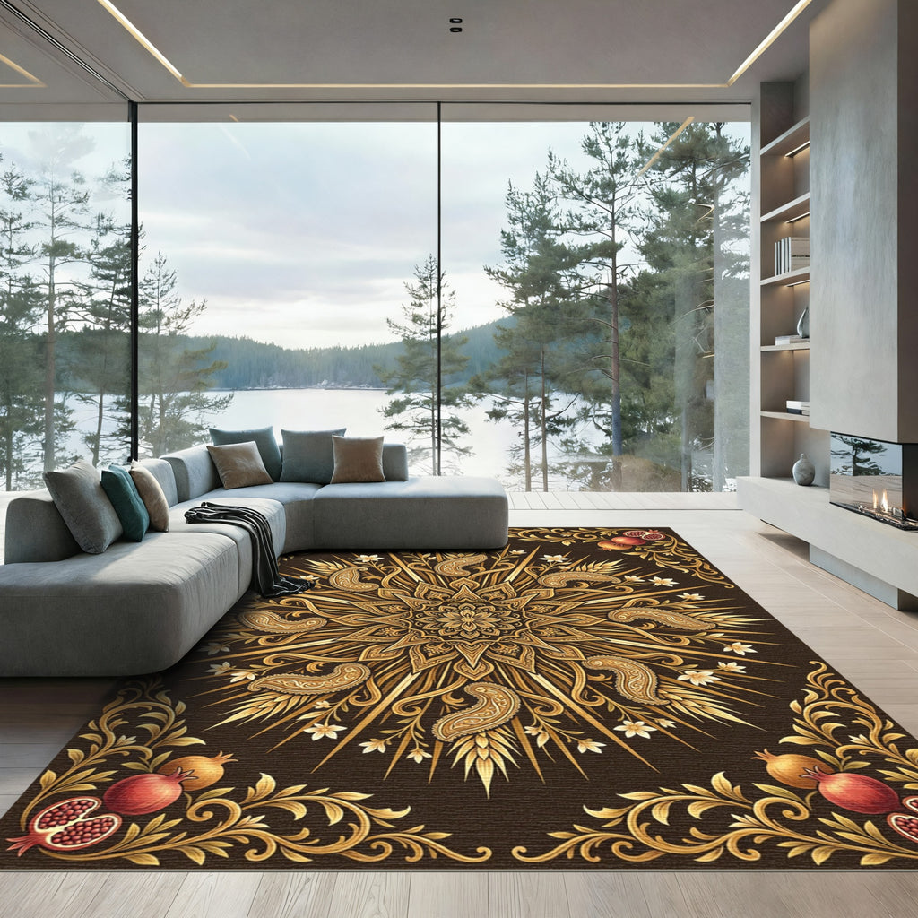 Golden Pomegranate Paisley Floral Medallion Rug