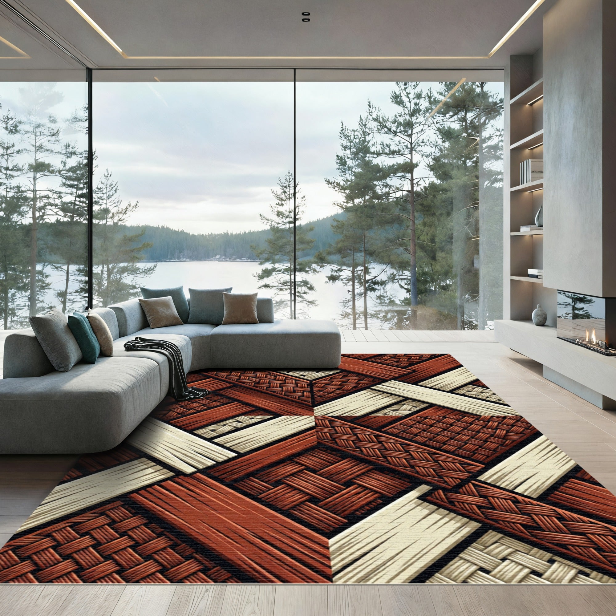 Woven Braided Amber Wood Pattern Rug