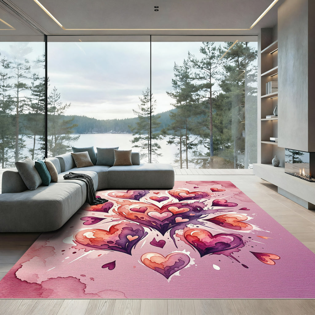 Watercolor Gradient Hearts Cluster Rug