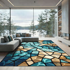 Iridescent Teal Amber Stone Mosaic Rug