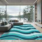Abstract Teal Ocean Wave Soundscape Rug