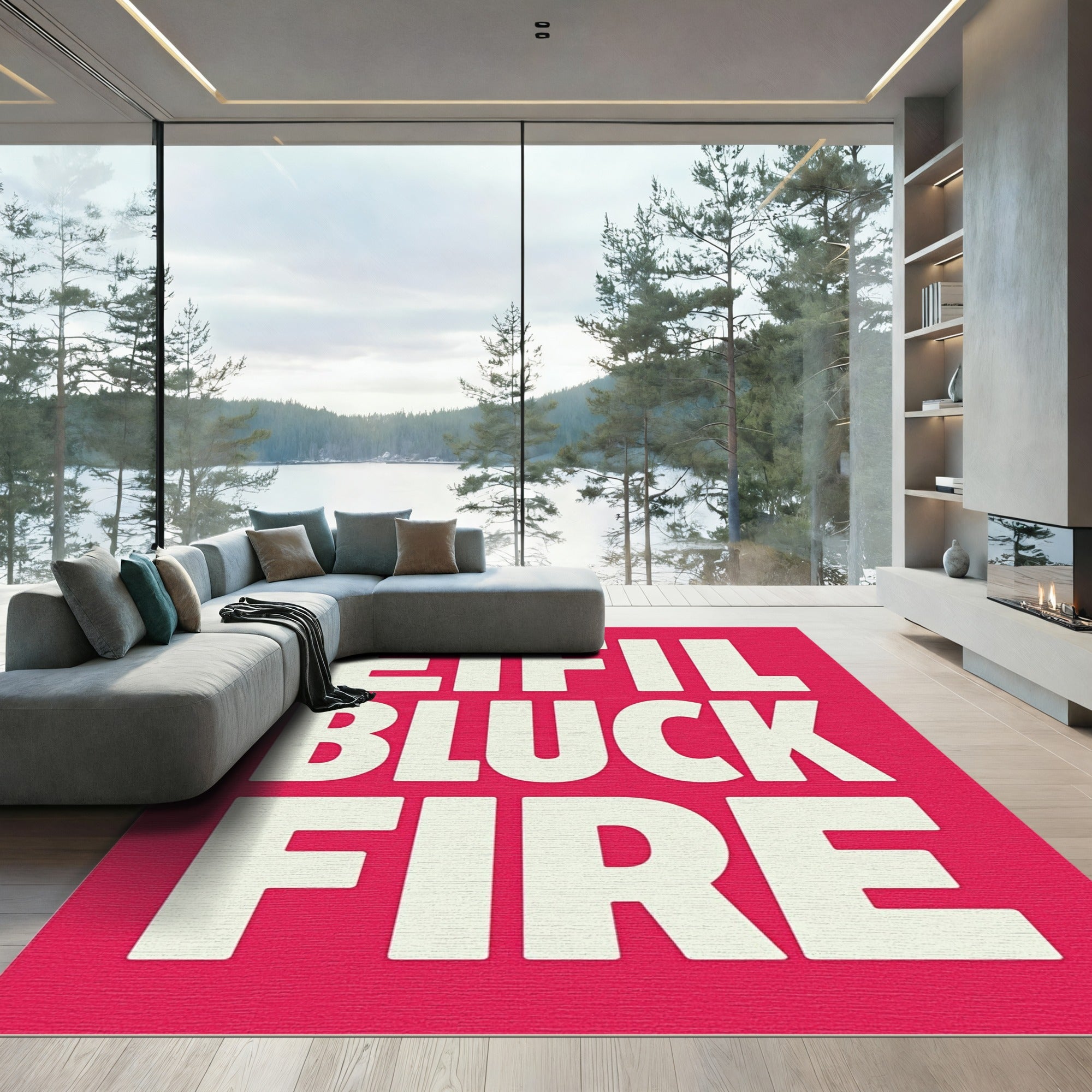 Cream Bold Typographic Red Rug