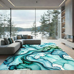 Ethereal Teal and Emerald Fluid Wave Rug