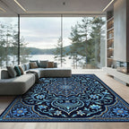 Ornate Sapphire Floral Medallion Scroll Rug