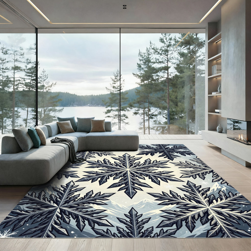 Winter Frost Snowflake Repeating Ice Grid Rug