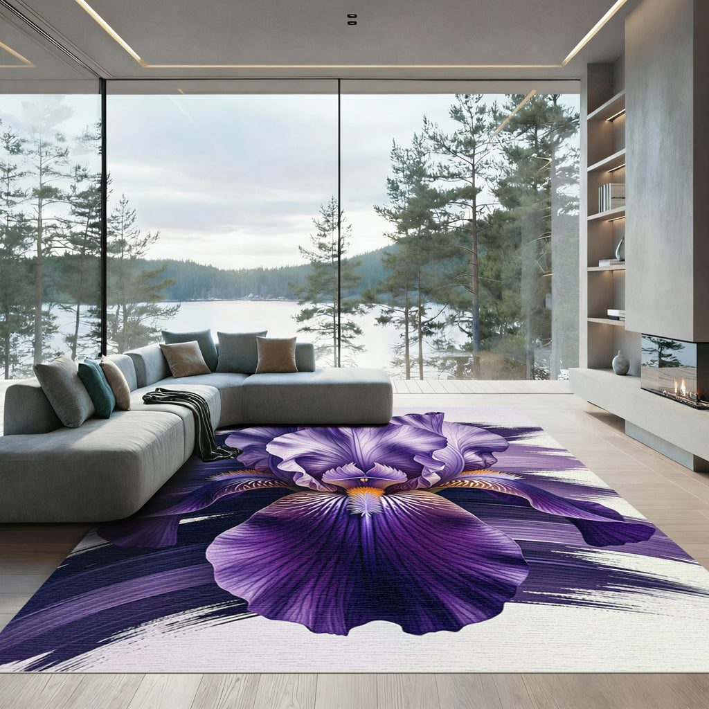 Majestic Purple Iris Botanical Art Rug