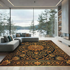 Ornate Golden Sun Floral Medallion Rug