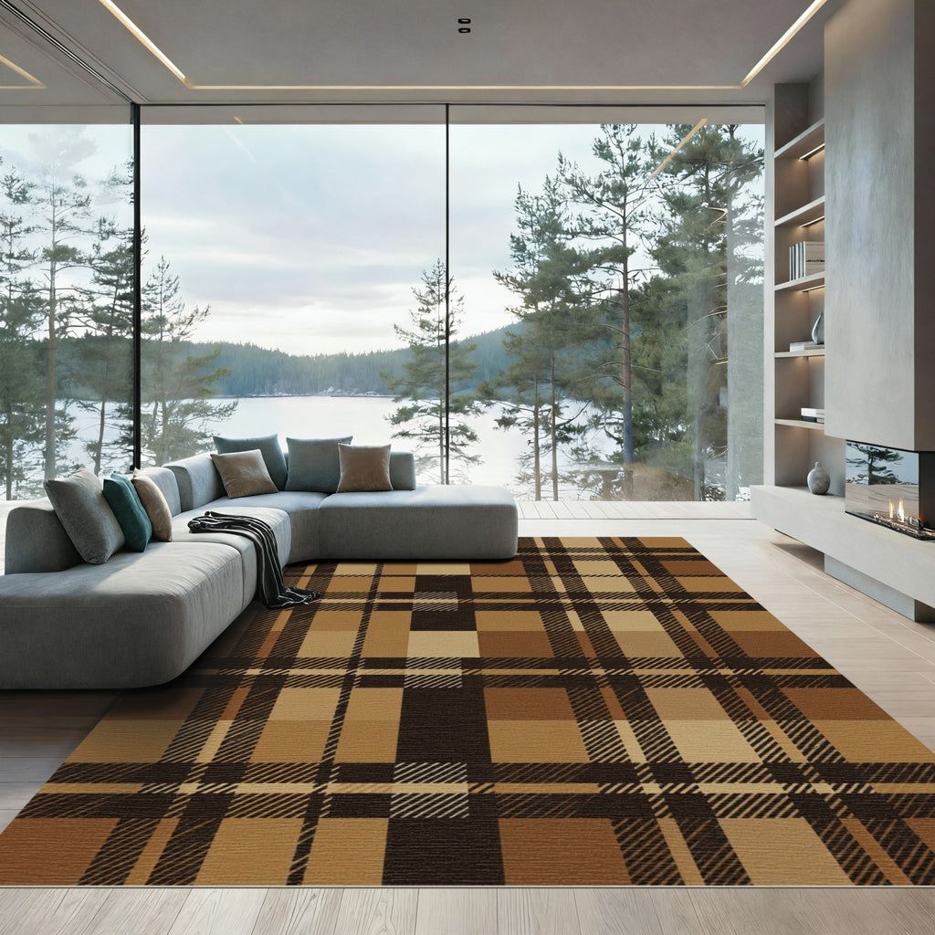 Earthy Brown Tartan Plaid Rug