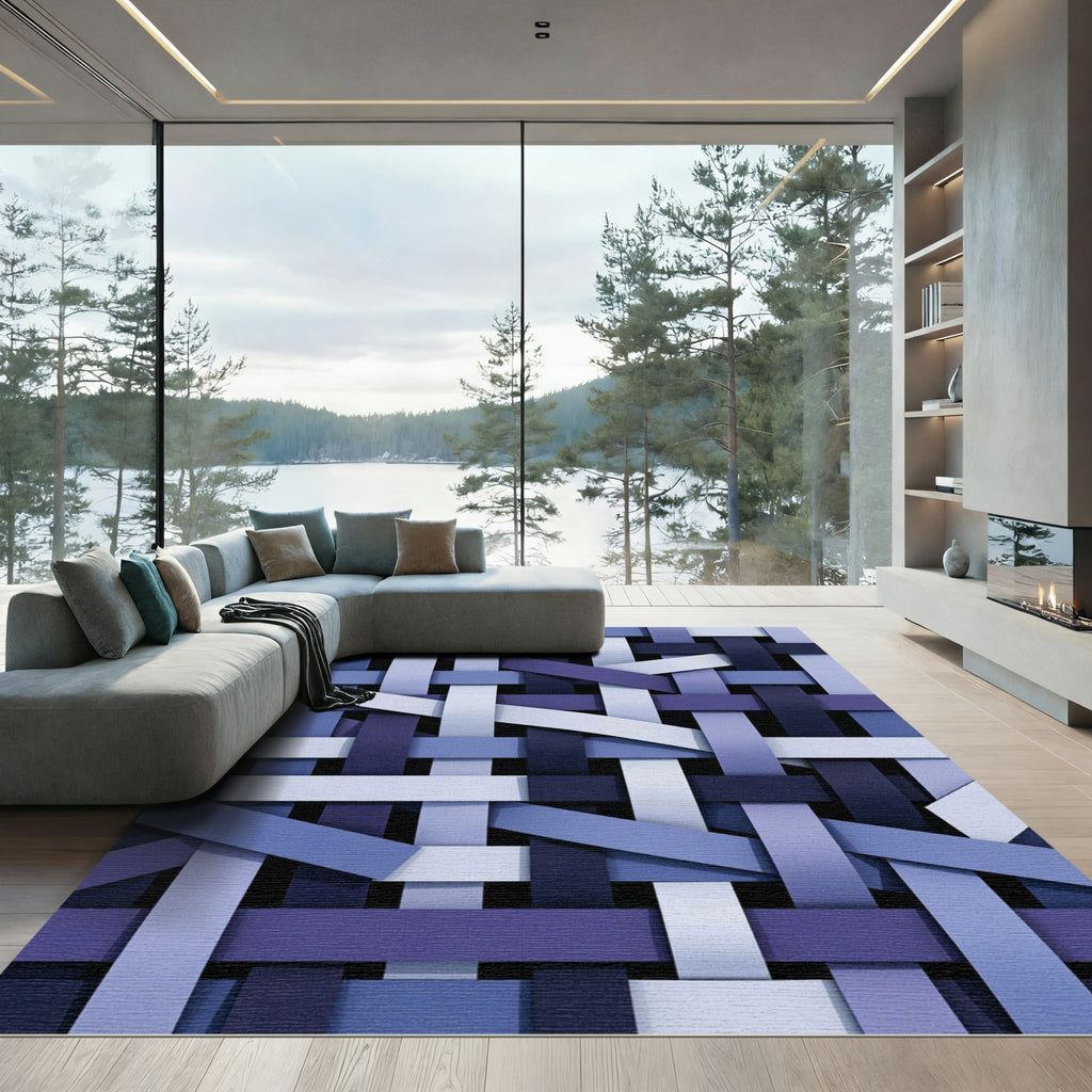 Woven Indigo Stripes Texture Rug