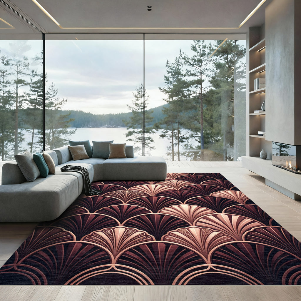 Art Deco Rose Gold Fan Layering Rug