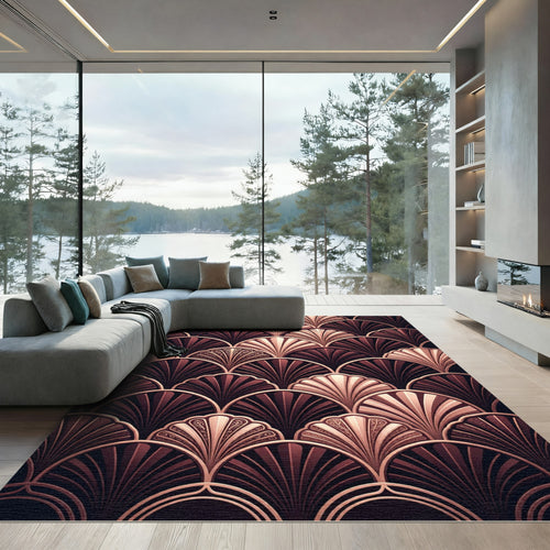 Art Deco Rose Gold Fan Layering Rug