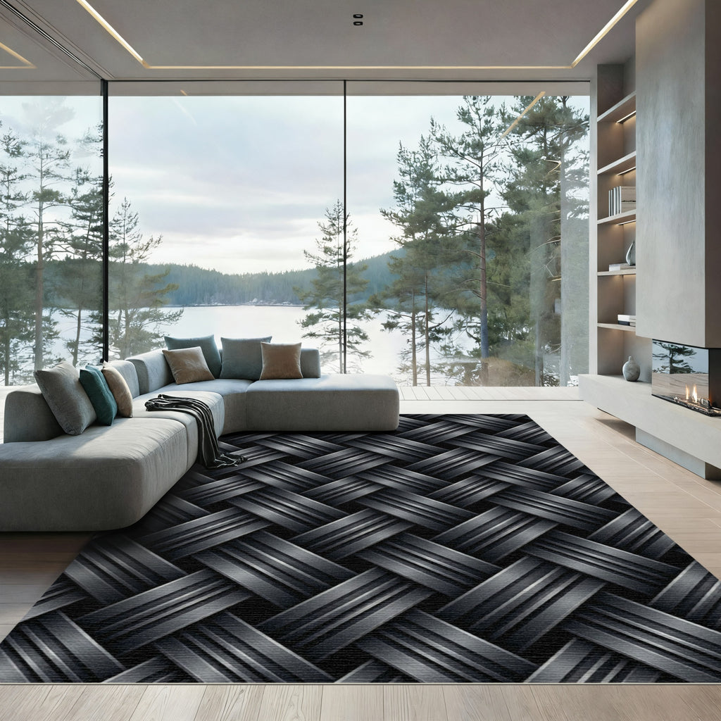 Charcoal Woven Herringbone Texture Rug