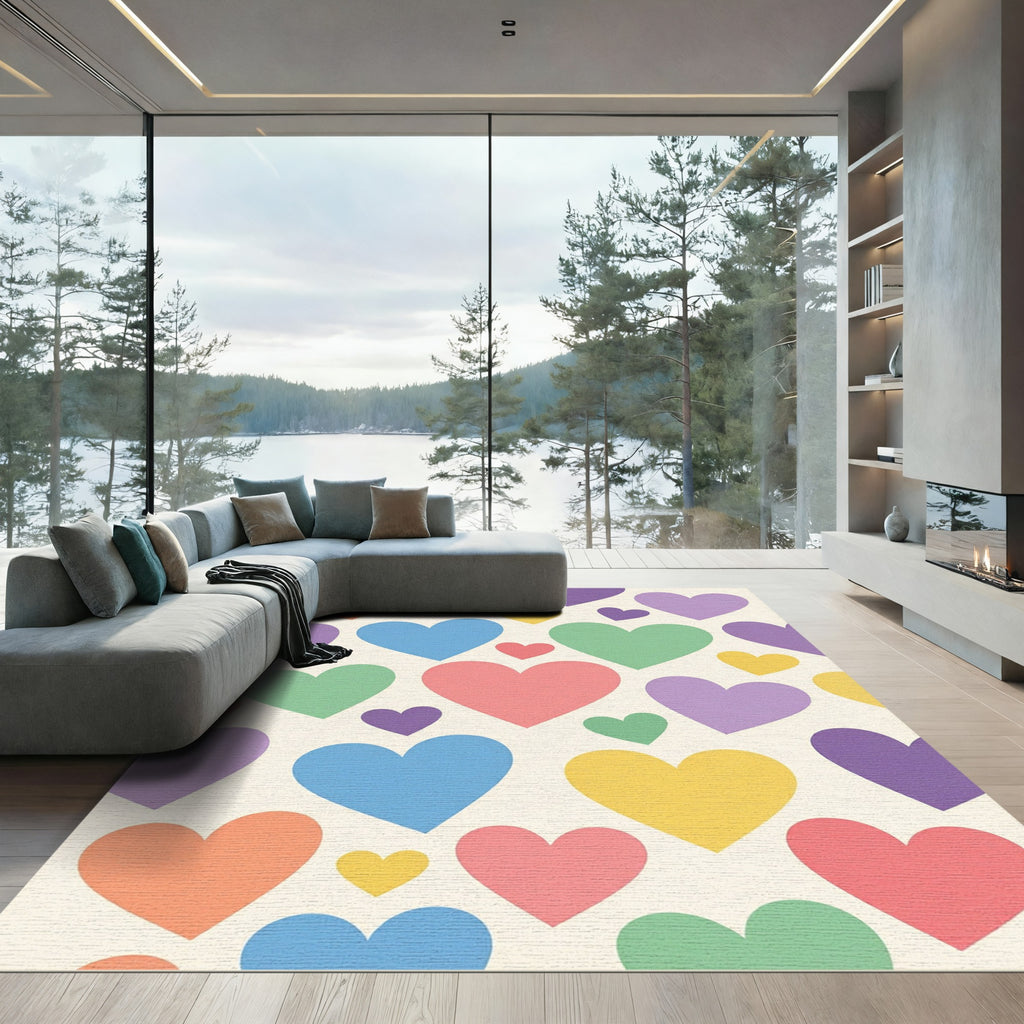 Playful Pastel Heart Scattered Collage Rug