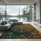 Ornate Bronze Teal Floral Medallion Rug
