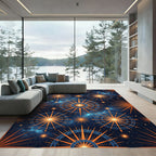Cosmic Starburst Orange Blue Compass Rug